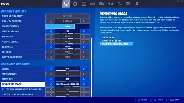 Fortnite Rendering Mode